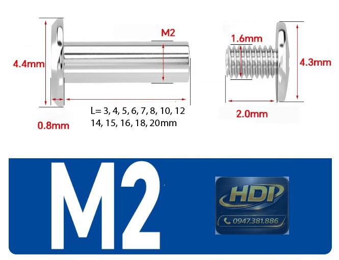 Thông số kỹ thuật ốc vít đực cái inox 304 M2