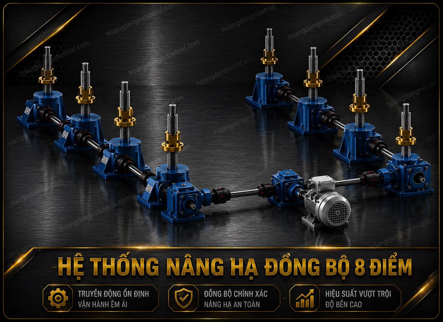 Hệ thống nâng hạ đồng bộ 8 điểm bằng kích vít me SWL