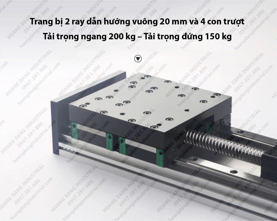 Bàn trượt tải nặng KGX150 sử dụng 2 ray vuông 20mm và 4 con trượt chịu tải ngang 200kg