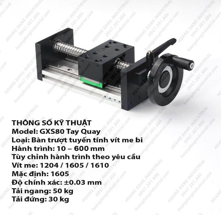 Bàn trượt tay quay GXS80 ray vuông 12mm vitme bi chính xác cao