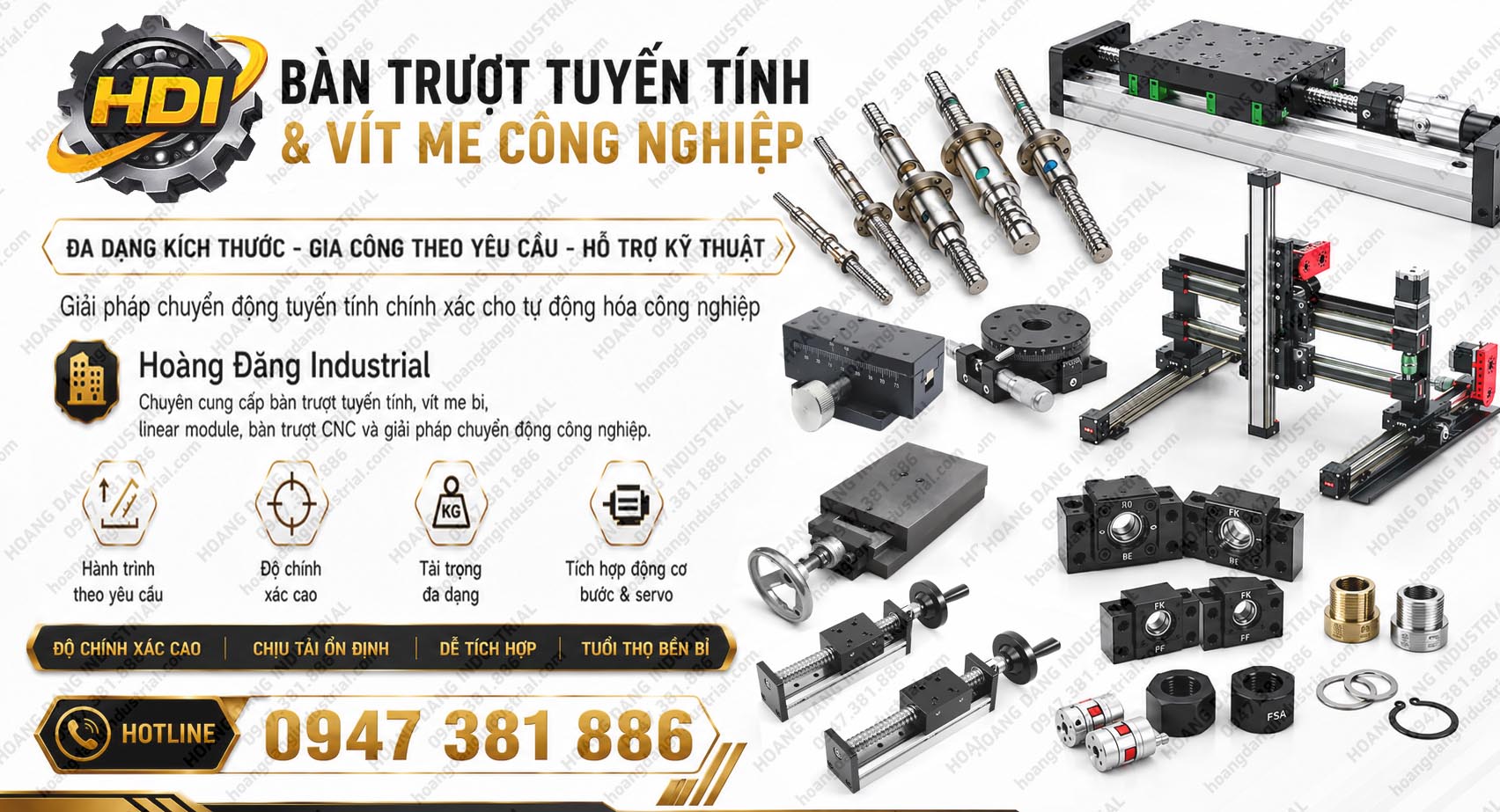 Bàn trượt tuyến tính, vít me bi, linear module và phụ kiện chuyển động công nghiệp