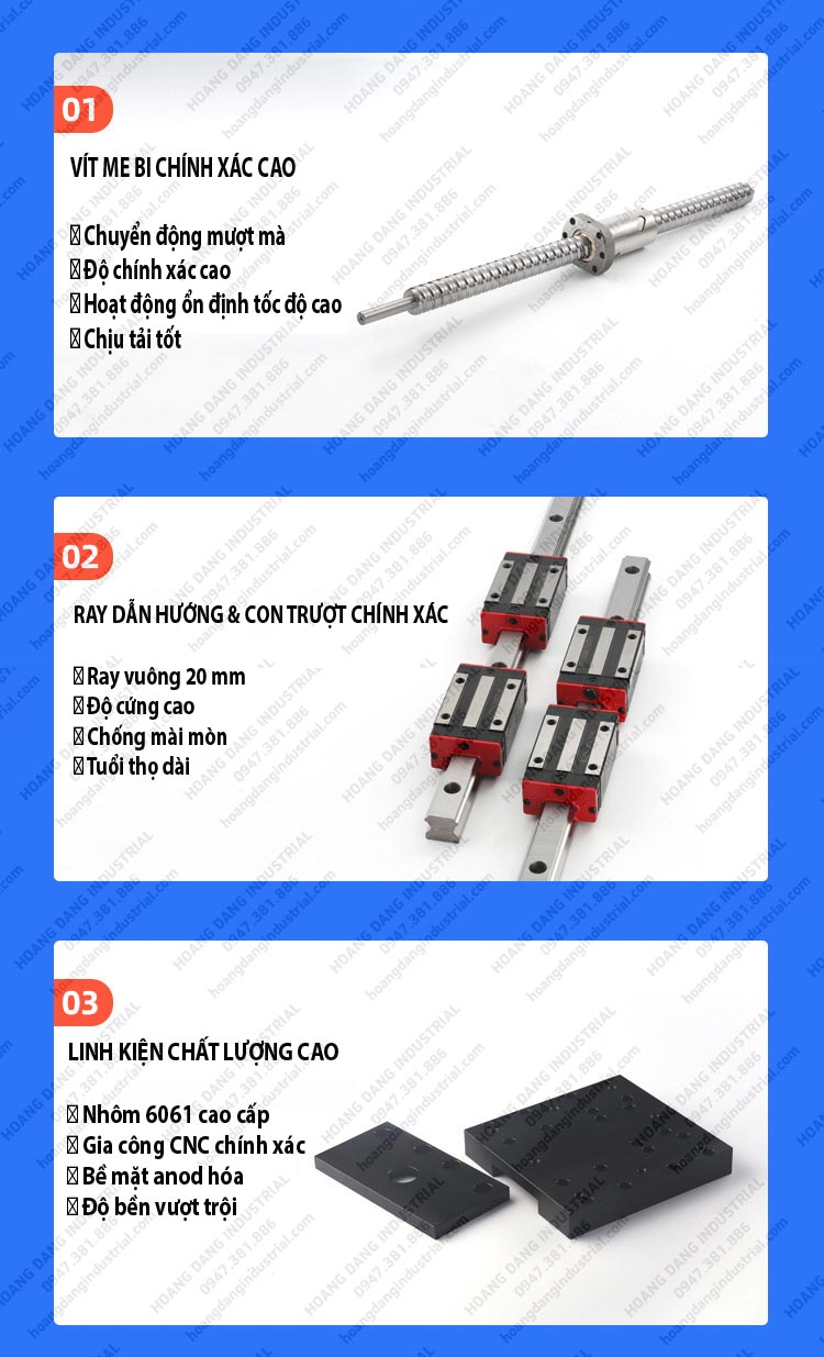 Cấu tạo bàn trượt tải nặng KGX150 gồm vitme bi ray vuông 20mm và linh kiện gia công CNC