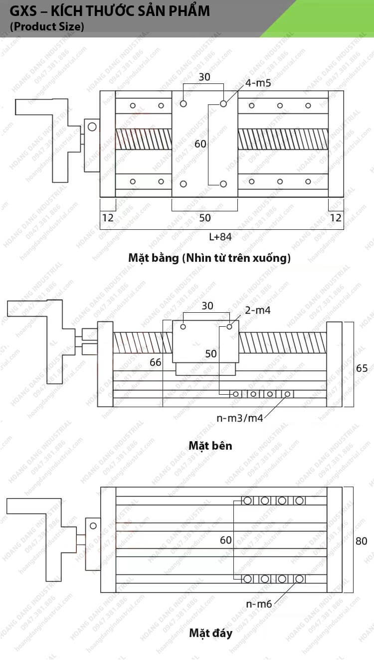Bản vẽ kích thước kỹ thuật bàn trượt tay quay GXS80
