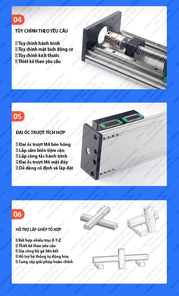 Bàn trượt tải nặng KGX150 hỗ trợ tùy chỉnh hành trình và lắp ghép hệ trục XYZ