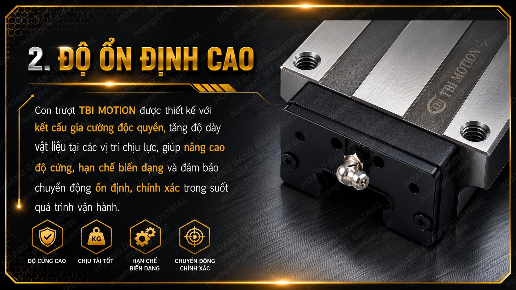 Con trượt TBI Motion có độ cứng cao, chịu tải tốt và đảm bảo chuyển động tuyến tính ổn định