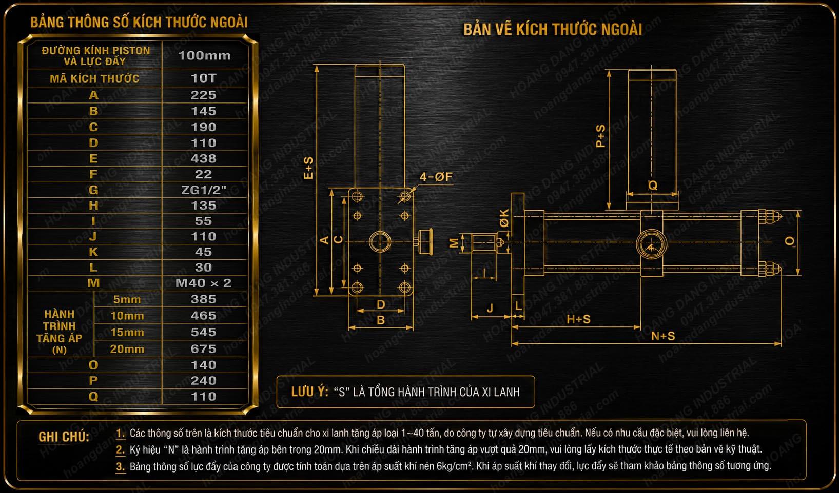 Bản vẽ kích thước xi lanh MPT100 lắp ngang 10 tấn
