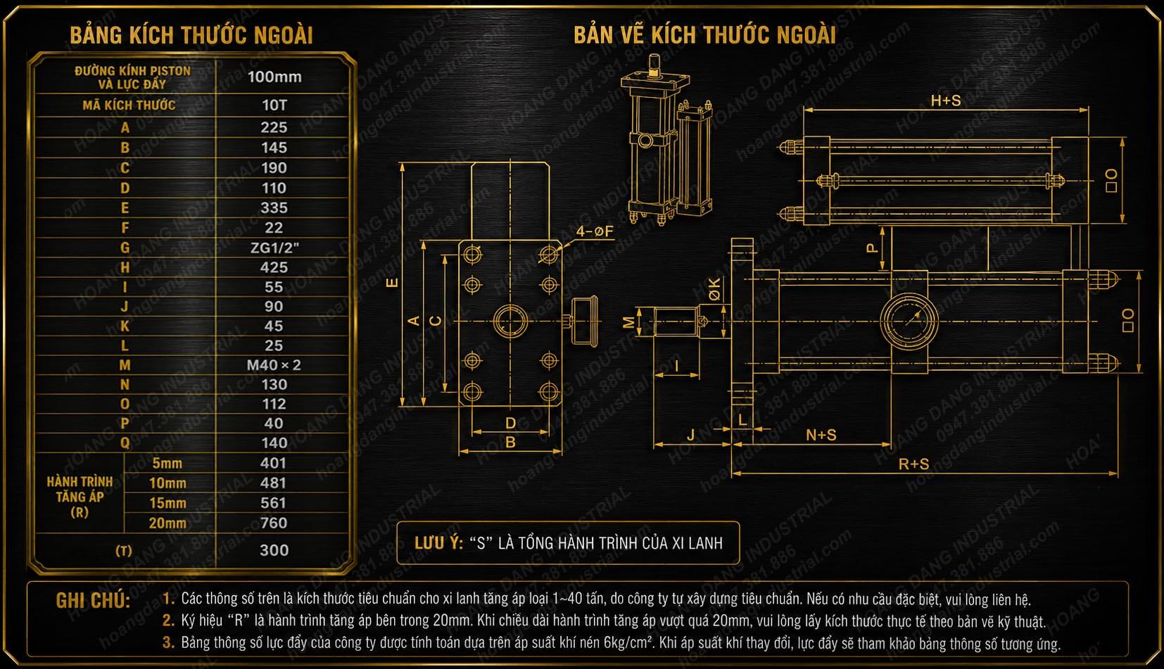 Bản vẽ kích thước xi lanh MPT100 lắp treo 10 tấn