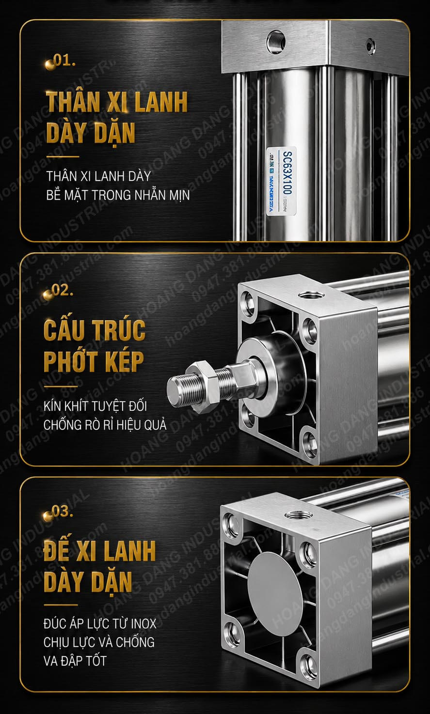 Đặc điểm cấu tạo xi lanh inox SC thân dày và phớt kép