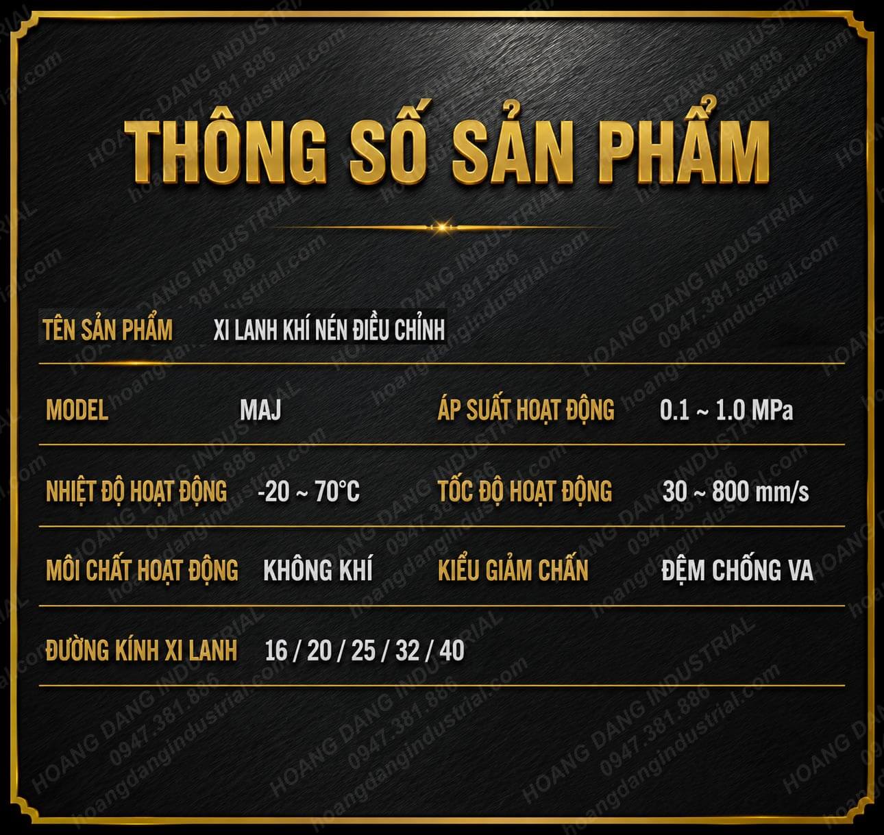 Thông số kỹ thuật xi lanh khí nén MAJ