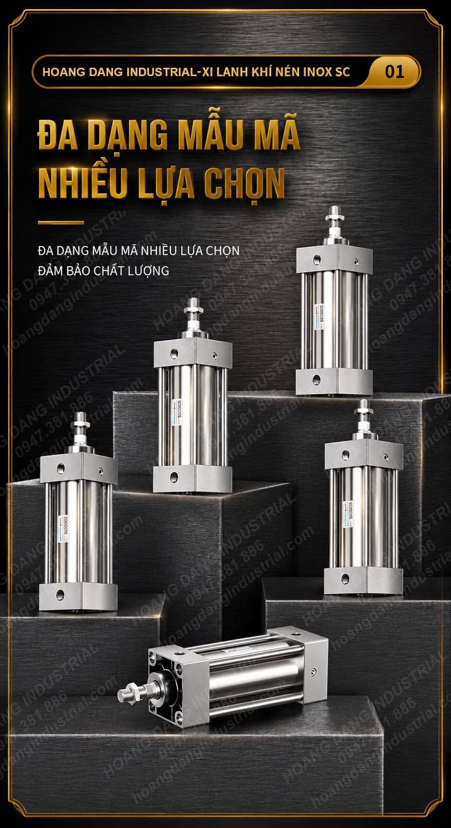 Xi lanh inox SC đa dạng đường kính và mẫu mã
