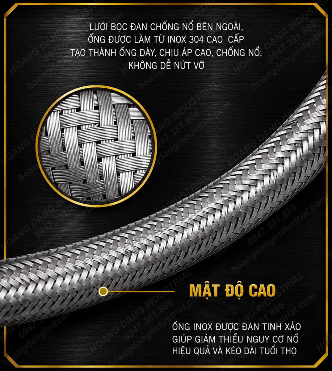 Lưới đan inox mật độ cao bên ngoài ống mềm inox