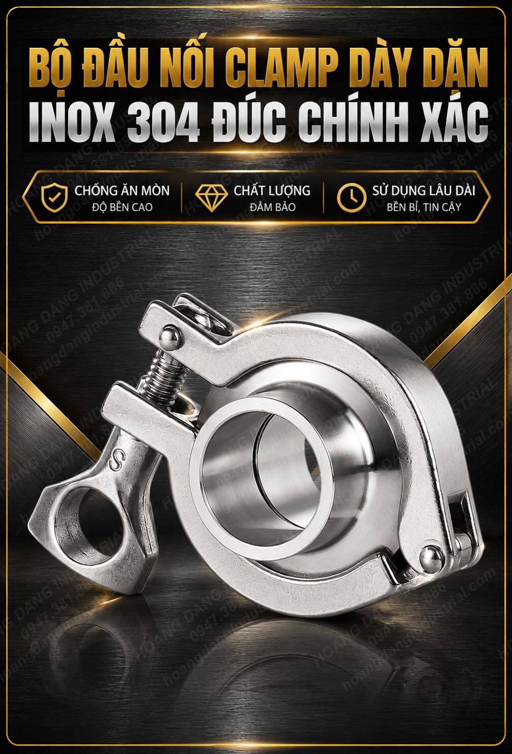 Cùm Clamp inox 304 vi sinh kết nối nhanh đường ống