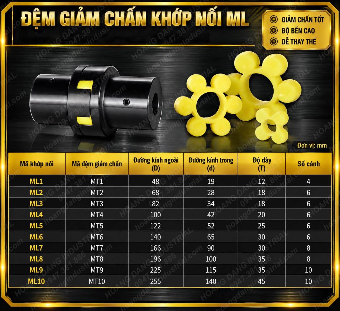 Đệm giảm chấn PU khớp nối hoa thị MT ML