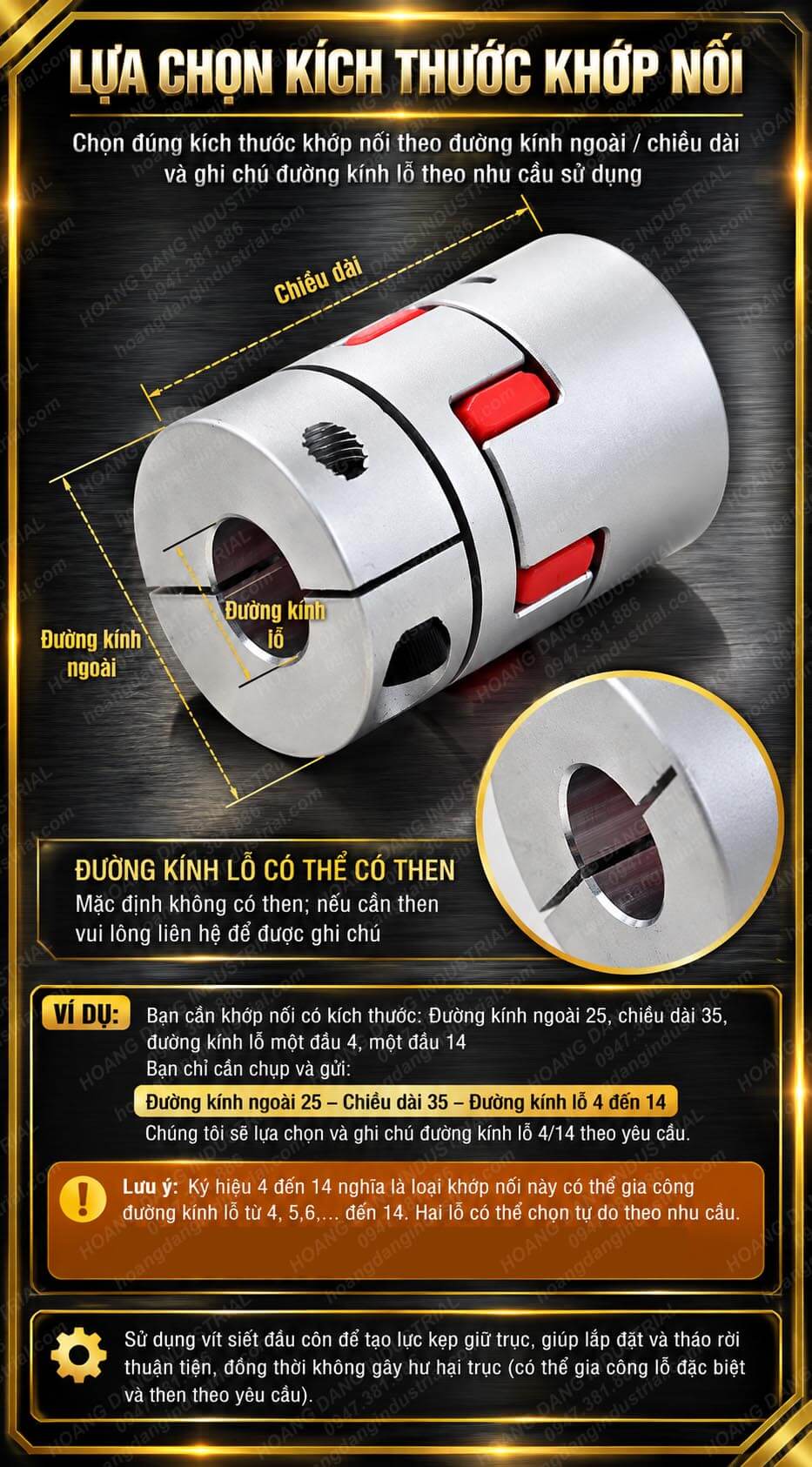 Hướng dẫn chọn kích thước khớp nối mềm LM theo đường kính ngoài, chiều dài và đường kính lỗ