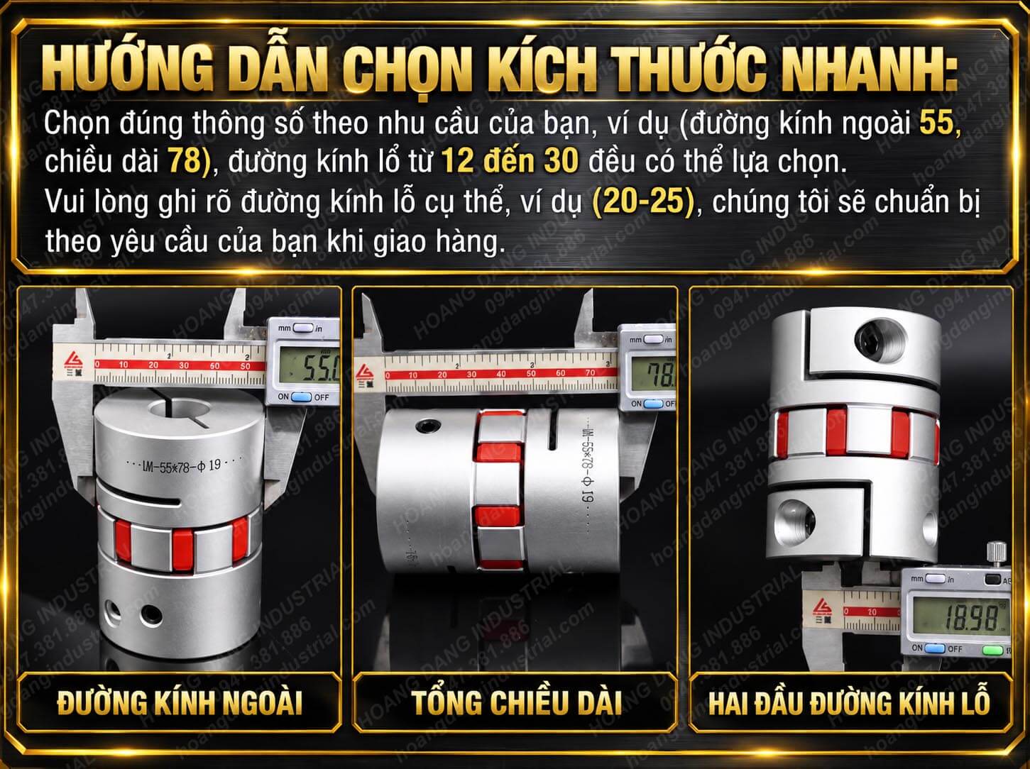 Hướng dẫn chọn kích thước khớp nối trục động cơ LM theo đường kính ngoài, chiều dài và hai đầu lỗ trục