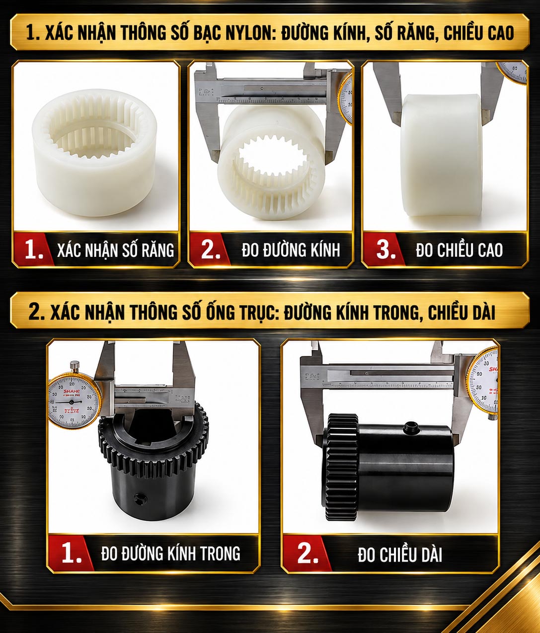 Hướng dẫn đo kích thước khớp nối trục NL và bạc nylon khi lựa chọn sản phẩm