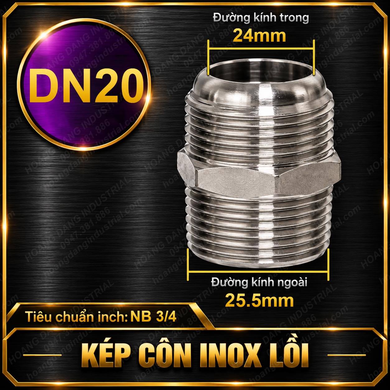 Kép côn inox lồi DN20