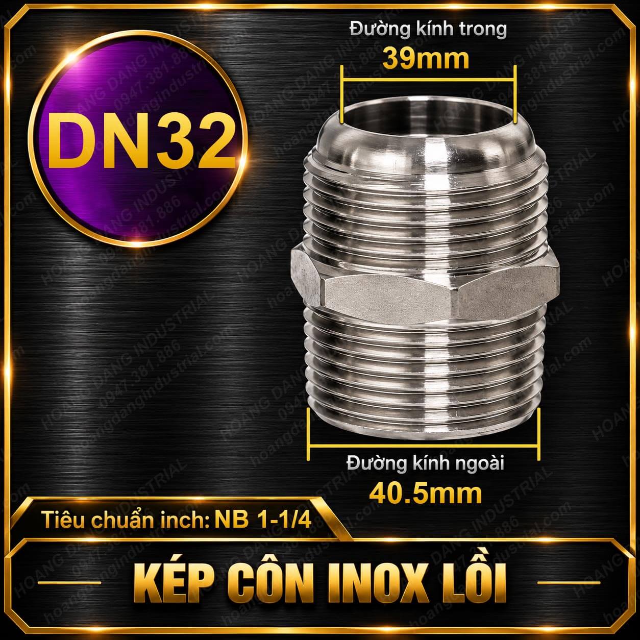 Kép côn inox lồi DN32