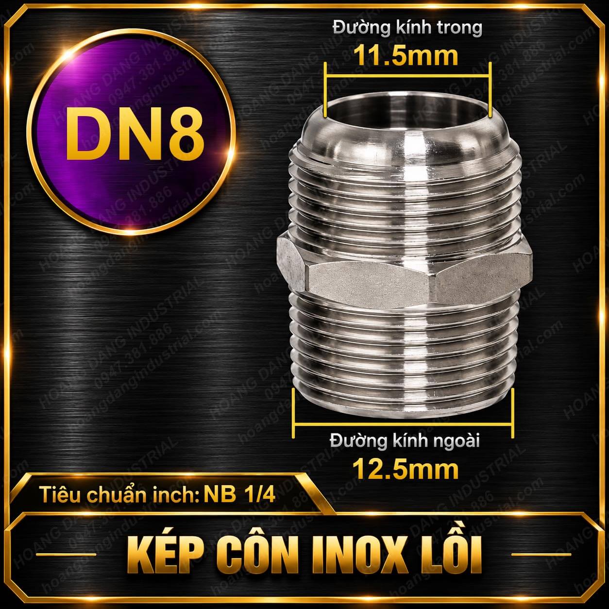 Kép côn inox lồi DN8