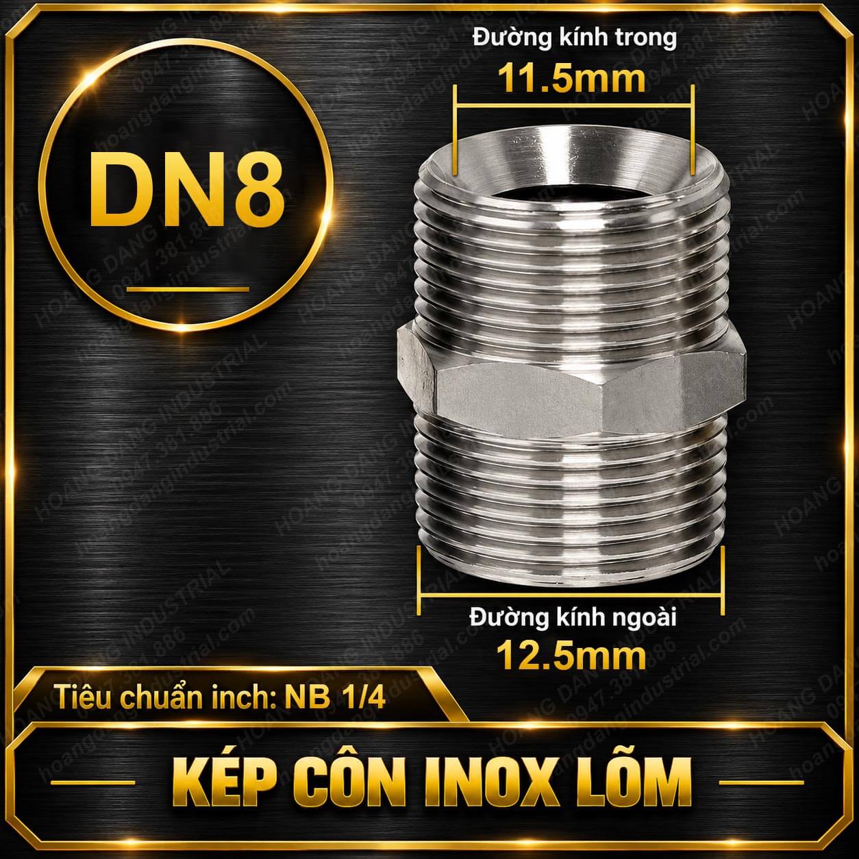 Kép côn inox lõm DN8