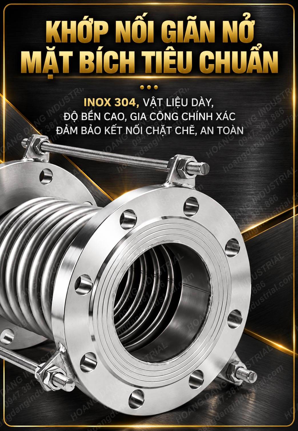 Khớp giãn nở inox mặt bích tiêu chuẩn với thân bellows dạng sóng
