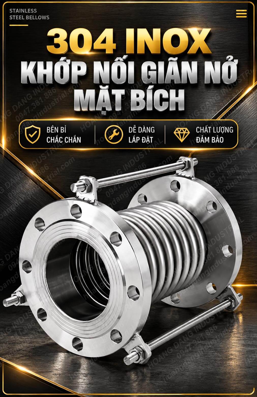 Khớp nối giãn nở inox mặt bích inox 304 có thanh giằng