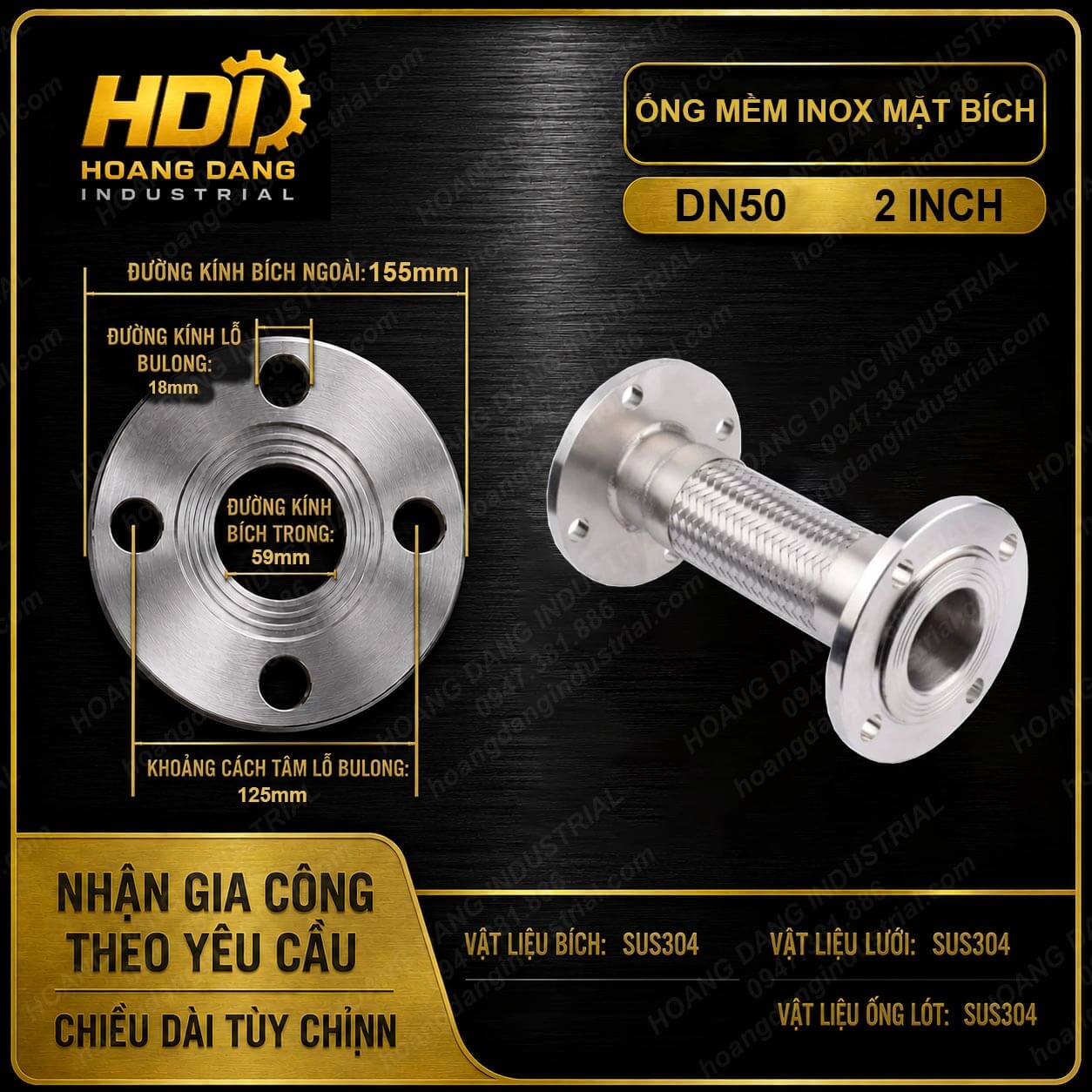 Khớp nối mềm inox mặt bích DN50 2 inch inox 304