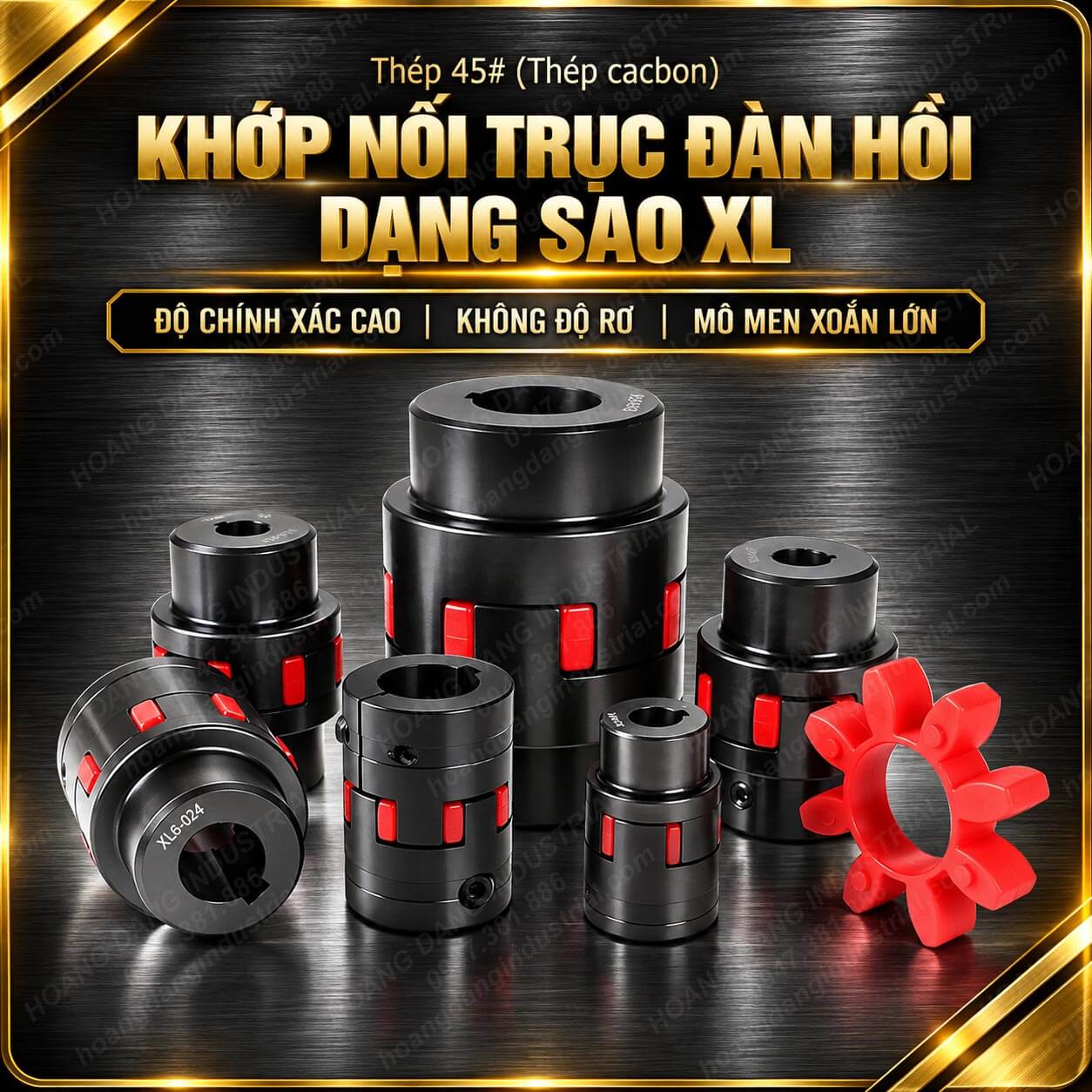 Khớp nối trục dạng sao XL bằng thép 45 với nhiều model và đệm đàn hồi PU