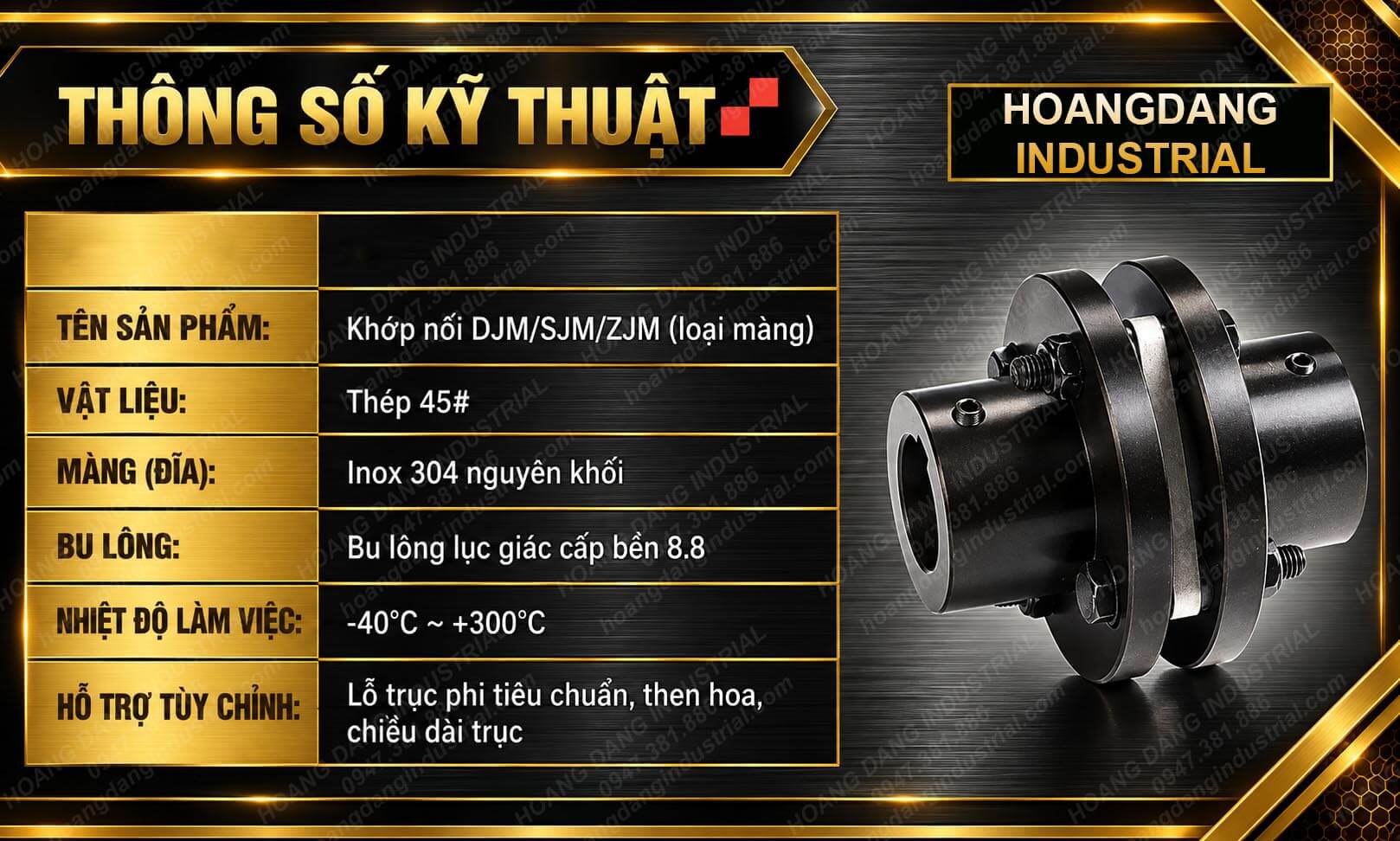Thông số kỹ thuật khớp nối DJM SJM ZJM loại màng