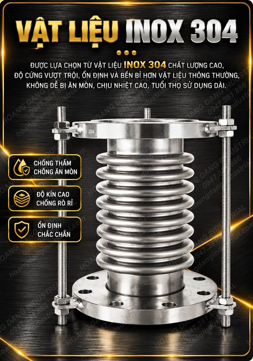 Vật liệu inox 304 sử dụng cho khớp nối giãn nở inox