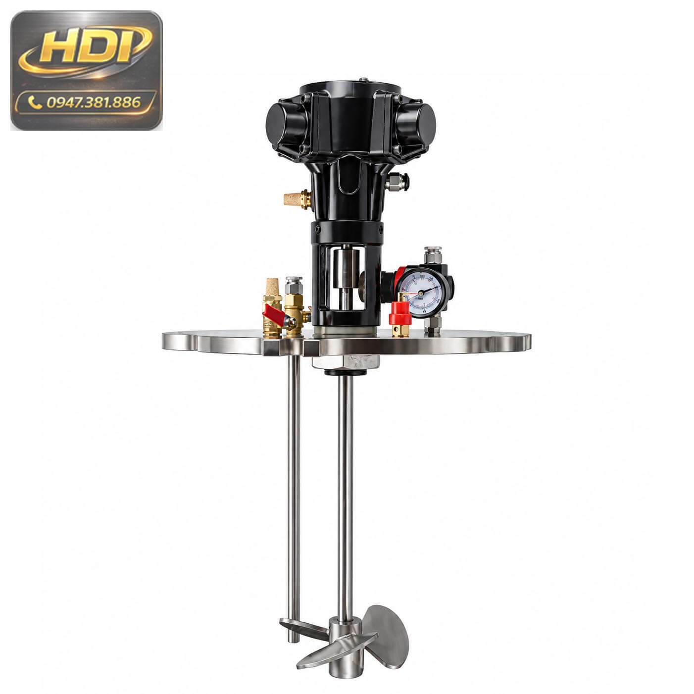 Cánh khuấy và trục khuấy của bình cấp dung dịch tích áp có gắn mô tơ khuấy khí nén