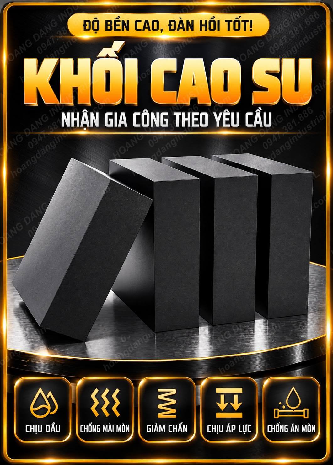 Đệm cao su giảm chấn độ bền cao, đàn hồi tốt, gia công theo yêu cầu