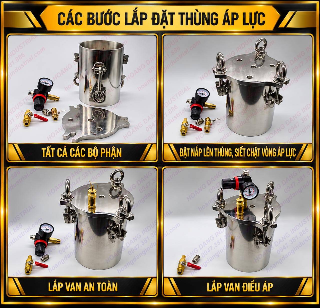 Hướng dẫn lắp đặt thùng áp suất inox với nắp bình, van an toàn và bộ điều áp