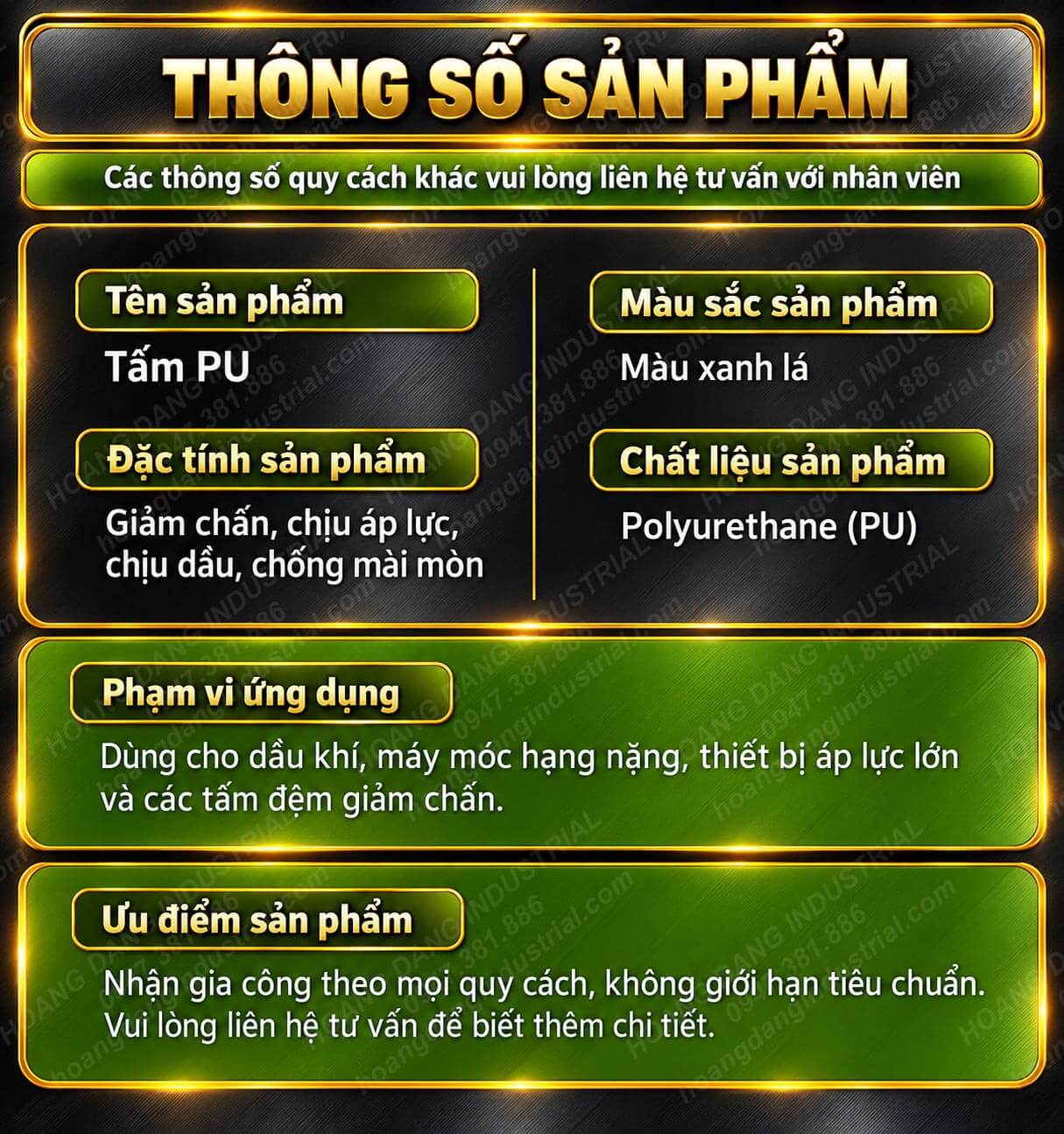 Tấm cao su PU – thông số sản phẩm và đặc tính polyurethane