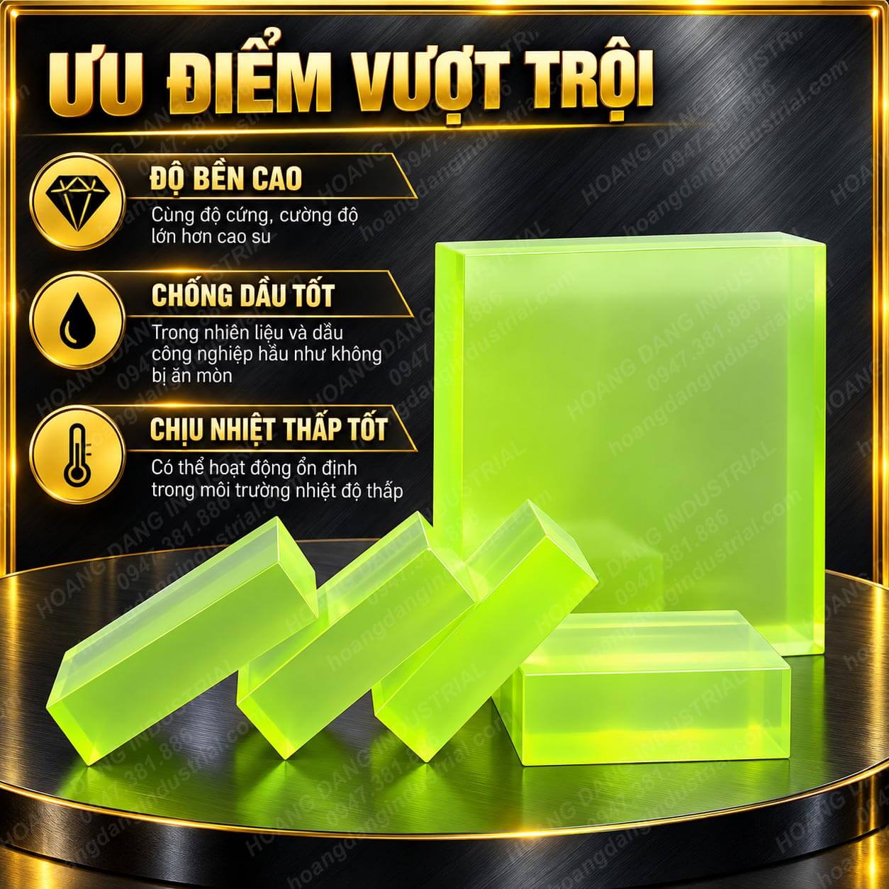 Tấm nhựa polyurethane PU với độ bền cao, chịu dầu và chịu nhiệt thấp