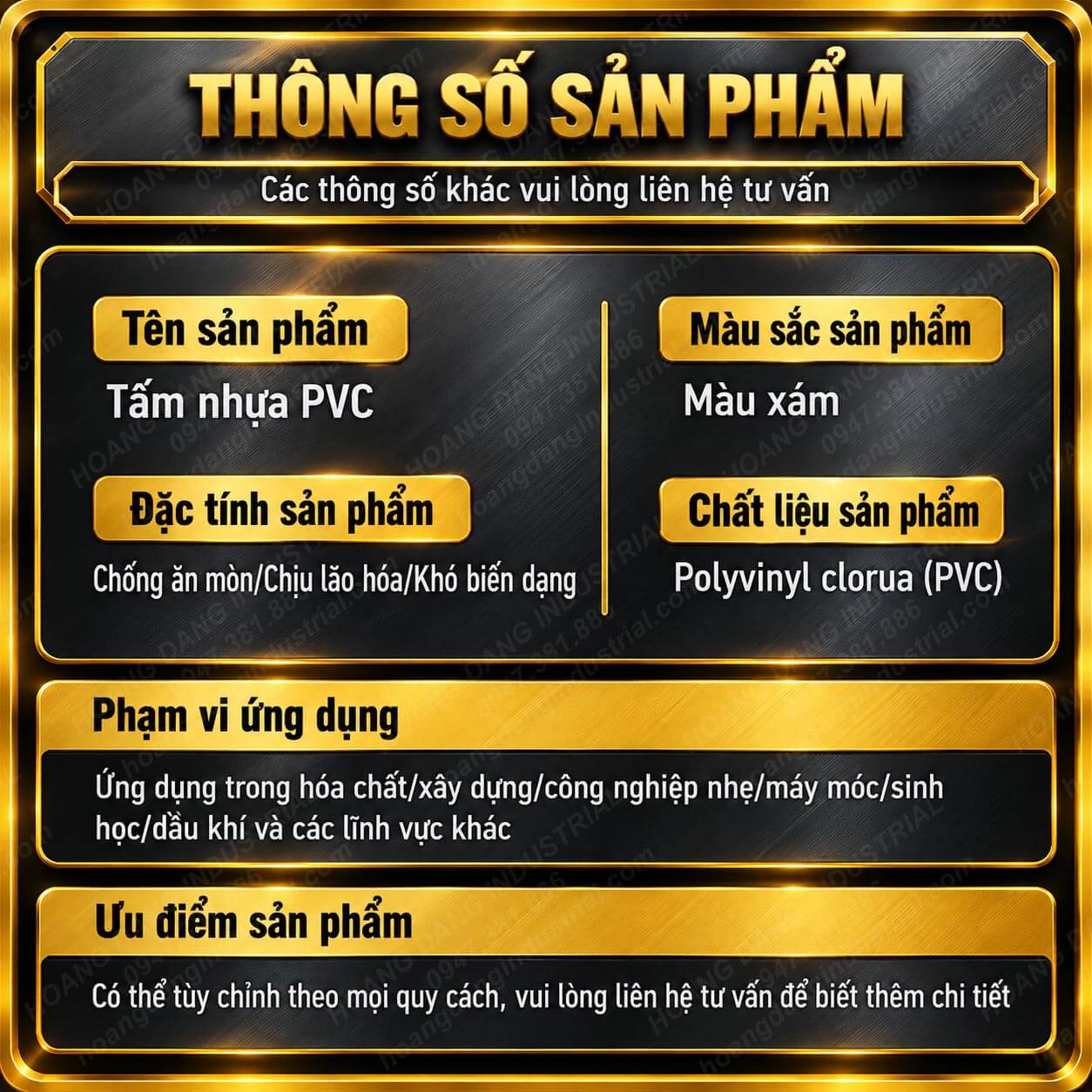 Tấm polyvinyl clorua PVC màu xám và thông số sản phẩm