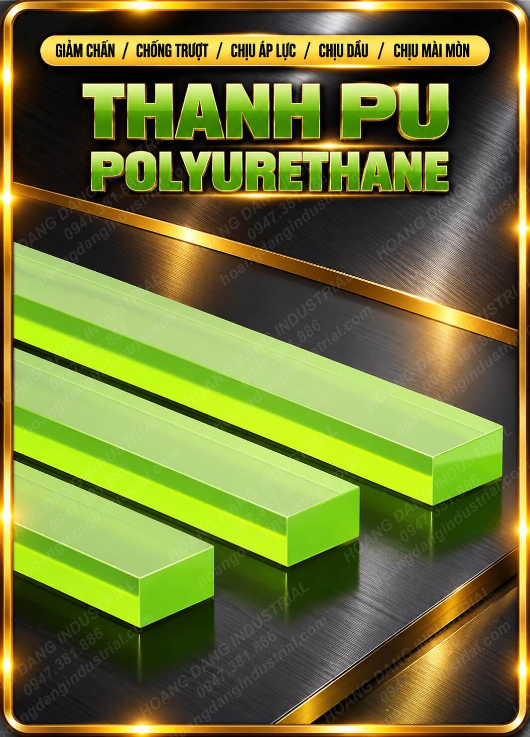 Thanh polyurethane giảm chấn, chịu áp lực, chịu dầu và chống mài mòn