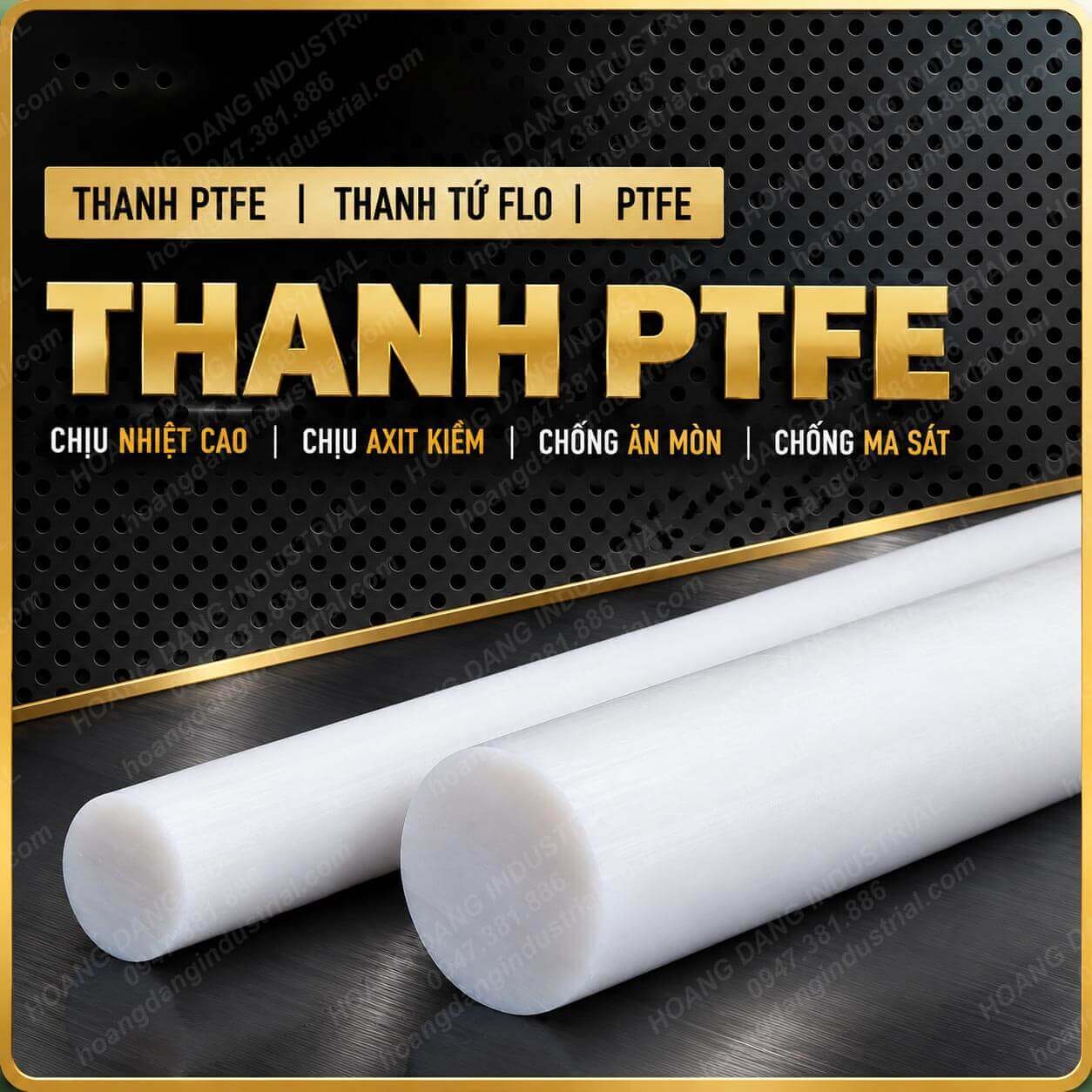Thanh PTFE Teflon chịu nhiệt cao, chịu axit kiềm, chống ăn mòn và chống ma sát