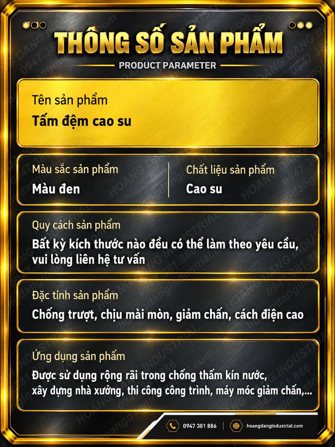Thông số tấm đệm cao su màu đen, quy cách và đặc tính giảm chấn
