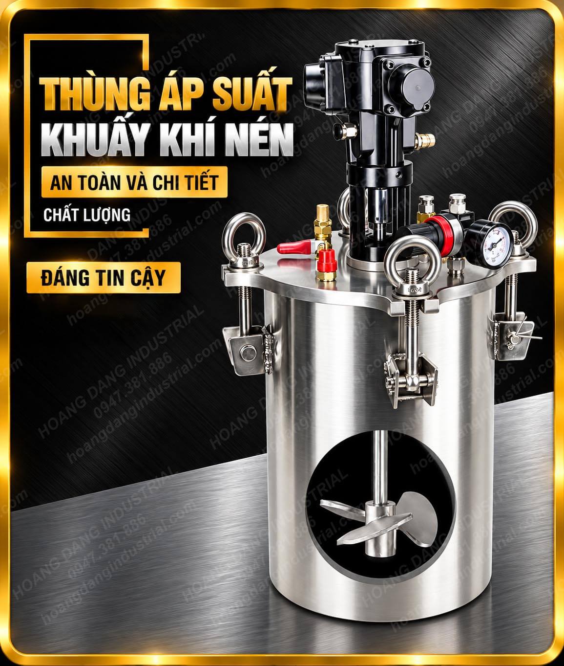 Thùng khuấy trộn áp suất inox 304 công nghiệp dùng để chứa, khuấy trộn và cấp keo bằng khí nén