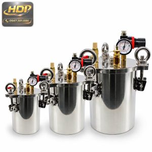 Thùng áp suất phân phối keo inox 304 với nhiều kích thước, trang bị đồng hồ áp suất và bộ điều áp khí nén