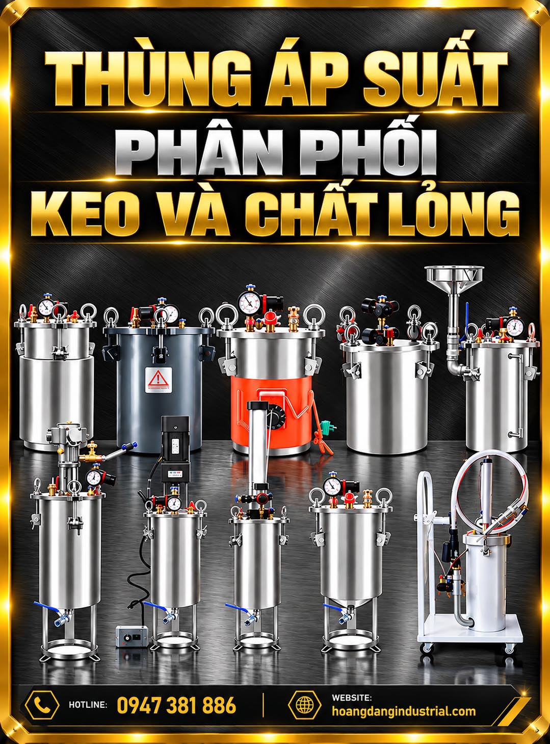 Thùng áp suất phân phối keo inox 304 dùng khí nén cho hệ thống cấp keo và chất lỏng công nghiệp