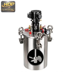 Thùng khuấy trộn keo bằng khí nén inox 304 có cánh khuấy bên trong, phục vụ khuấy trộn và cấp dung dịch công nghiệp